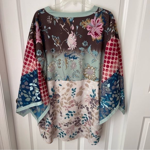 Soft Surroundings Izumi Pullover Kimono Sleeve Asian Floral V-Neck Tunic Blouse - Picture 8 of 13